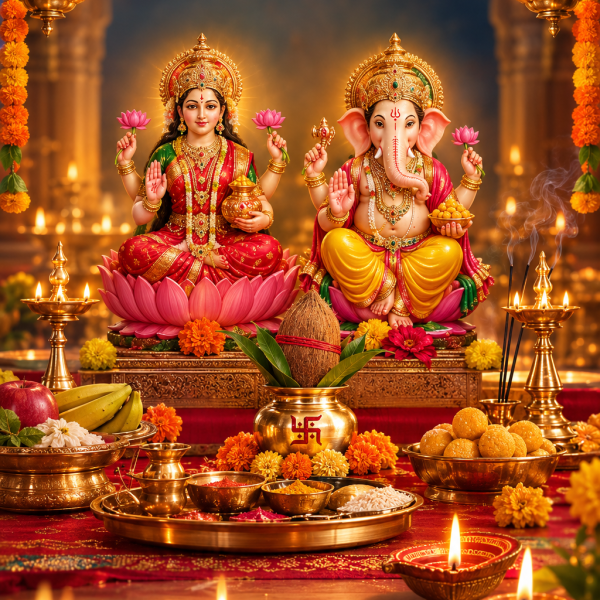 Radiant Diwali Lakshmi Ganesha Altar
